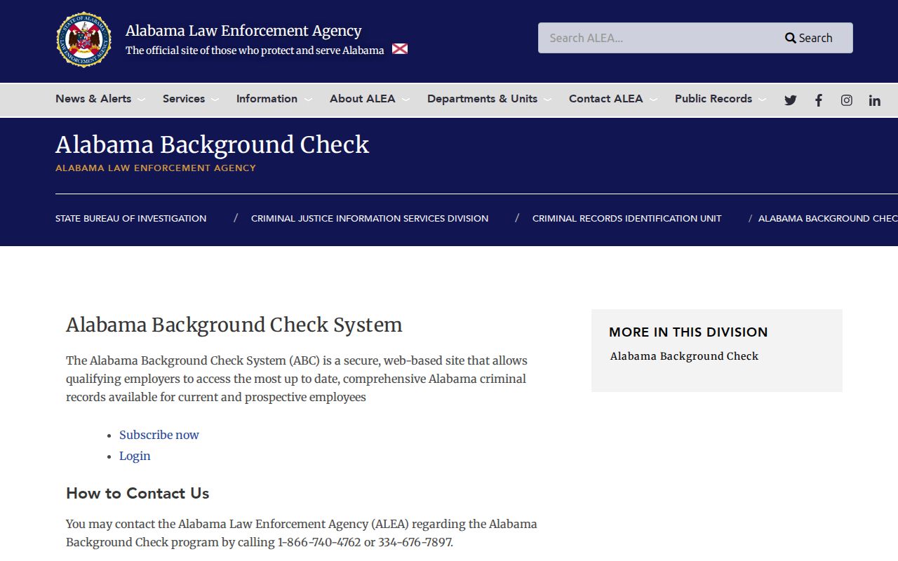 Lawrence County criminal history ALEA background check page